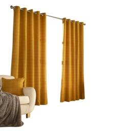 Rackhams Ellis Ringtop Eyelet Curtains - Ochre - 168 x 137 cm - Ochre - 100% Polyester