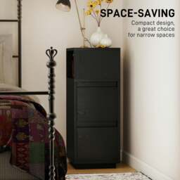 Rackhams Slim Bedside Table, Bedside Cabinet with Open Shelf and 2 Drawers - Natural wood, White - 2 - Modern - thumbnail 5
