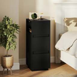 Rackhams Slim Bedside Table, Bedside Cabinet with Open Shelf and 2 Drawers - Natural wood, White - 2 - Modern - thumbnail 2