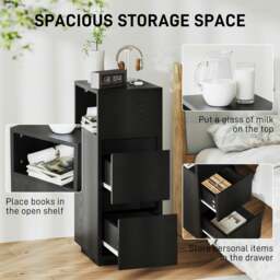 Rackhams Slim Bedside Table, Bedside Cabinet with Open Shelf and 2 Drawers - Natural wood, White - 2 - Modern - thumbnail 4