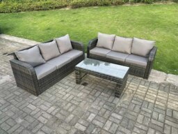 Rackhams Dark Grey PE Wicker High Back Rattan Garden Furniture Set Lounge Sofa 3 Seater Sofa Set Outdoor Rectangular Coffee Table 6 Seater - thumbnail 2