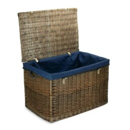 Rackhams Large Antique Wash Wicker Storage Basket - Blue - thumbnail 1