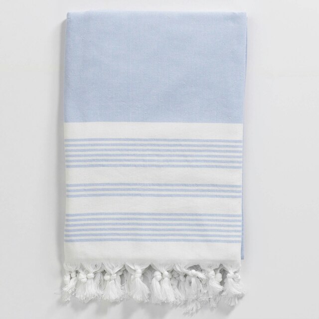 Rackhams Meridien Cotton Bath Towel, Double-Faced - Blue Stripes on White - image 1