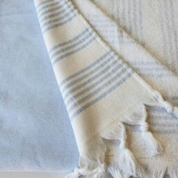 Rackhams Meridien Cotton Bath Towel, Double-Faced - Blue Stripes on White - thumbnail 3