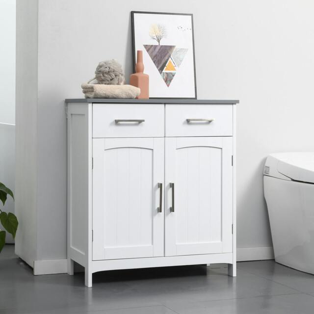 Rackhams Freestanding Bathroom Cabinet with 2 Drawers 2 Doors Adjustable Shelf - image 1
