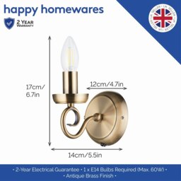 Rackhams Traditional Antique Brass Wall Light Fitting with Scroll Arm and Pull Switch - thumbnail 4