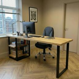 Rackhams Staved Oak Office Desk with Under Desk Shelves - 290 - 80 - thumbnail 2