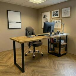 Rackhams Staved Oak Office Desk with Under Desk Shelves - 290 - 80 - thumbnail 3