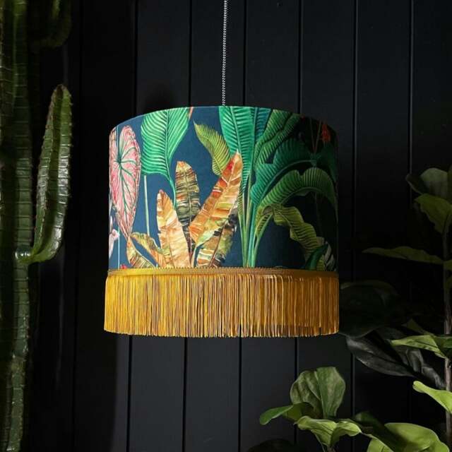 "Rackhams Magic Fruits Lampshade With Antique Gold Fringing - Ceiling Pendant / Arc Lamp - 40cm Diameter x 25cm Height (16"" x 10"")" - image 1