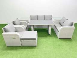 Rackhams 9 Seater Garden Furniture Set PE Rattan Garden Sofa Set with Rectangular Dining Table Big Stool 2 Side Tables Light Grey - thumbnail 1
