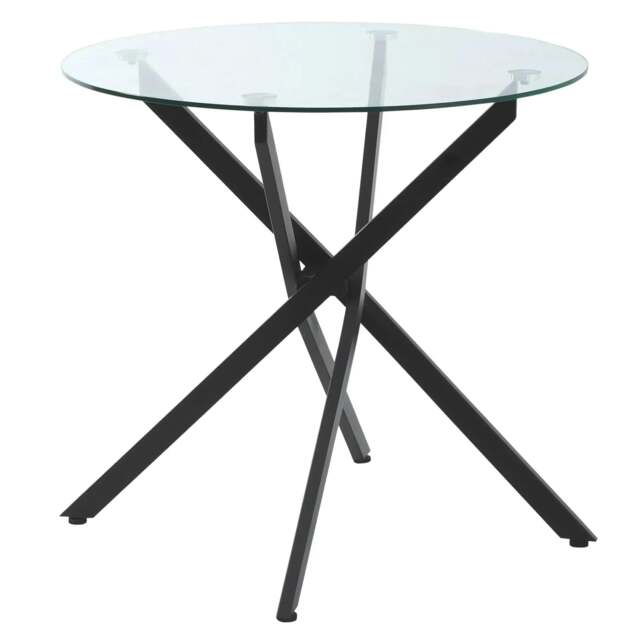 Rackhams Dining Table with Clear Tempered Glass Top, Round Table with Metal Legs, Modern Kitchen Table for Dining Room Living Room, Black - image 1