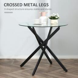 Rackhams Dining Table with Clear Tempered Glass Top, Round Table with Metal Legs, Modern Kitchen Table for Dining Room Living Room, Black - thumbnail 5