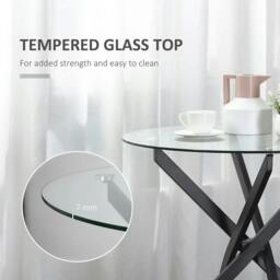 Rackhams Dining Table with Clear Tempered Glass Top, Round Table with Metal Legs, Modern Kitchen Table for Dining Room Living Room, Black - thumbnail 4