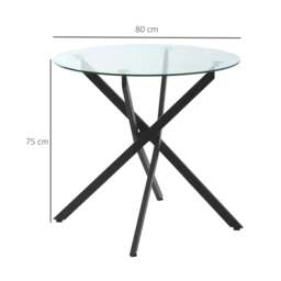 Rackhams Dining Table with Clear Tempered Glass Top, Round Table with Metal Legs, Modern Kitchen Table for Dining Room Living Room, Black - thumbnail 3
