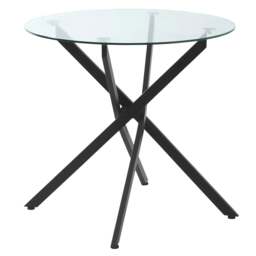 Rackhams Dining Table with Clear Tempered Glass Top, Round Table with Metal Legs, Modern Kitchen Table for Dining Room Living Room, Black - thumbnail 1