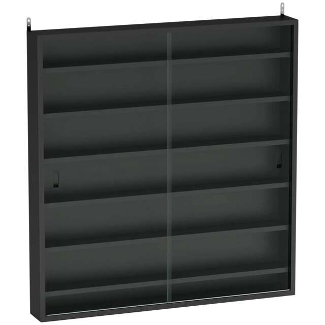Rackhams Six Shelf Display Cabinet, with Glass Doors - Black