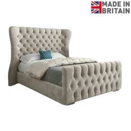 Rackhams Parma Wide Curved Winged Upholstered Soft Velvet Bed Frame - Cream - Silver - King - thumbnail 6