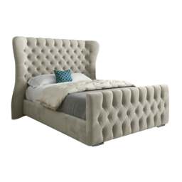 Rackhams Parma Wide Curved Winged Upholstered Soft Velvet Bed Frame - Cream - Silver - King - thumbnail 5