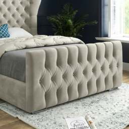 Rackhams Parma Wide Curved Winged Upholstered Soft Velvet Bed Frame - Cream - Silver - King - thumbnail 3