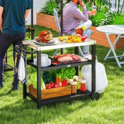 Rackhams Outdoor BBQ Table with 2-Tier Shelf, Outdoor Kitchen, Charcoal Grey - Charcoal Grey - 102W x 50D x 81H cm - With Shelf - thumbnail 1