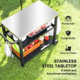 Rackhams Outdoor BBQ Table with 2-Tier Shelf, Outdoor Kitchen, Charcoal Grey - Charcoal Grey - 102W x 50D x 81H cm - With Shelf - thumbnail 4