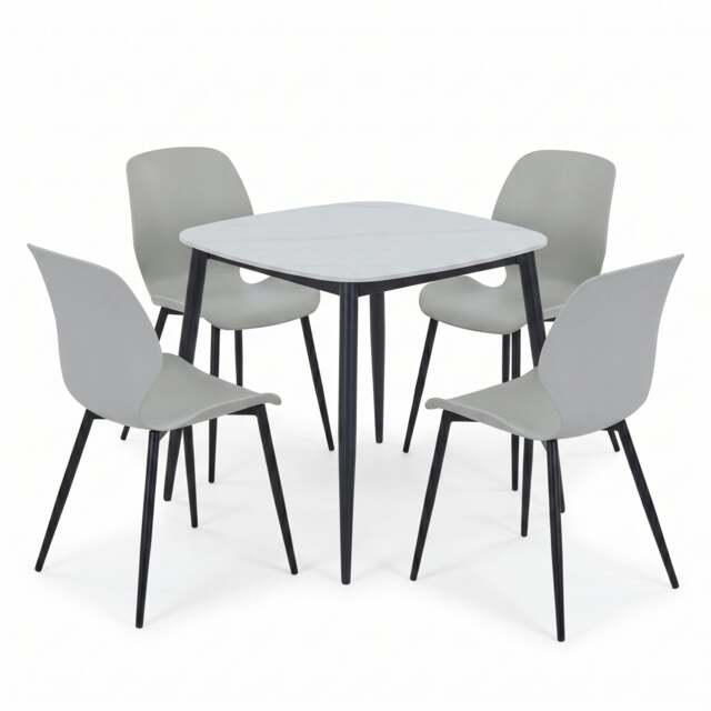Rackhams Aspen Dining Set - White Sintered Stone Square Table & 4 Carnaby Dining Chairs - Grey - image 1