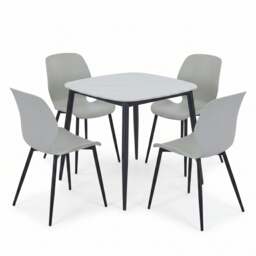 Rackhams Aspen Dining Set - White Sintered Stone Square Table & 4 Carnaby Dining Chairs - Grey