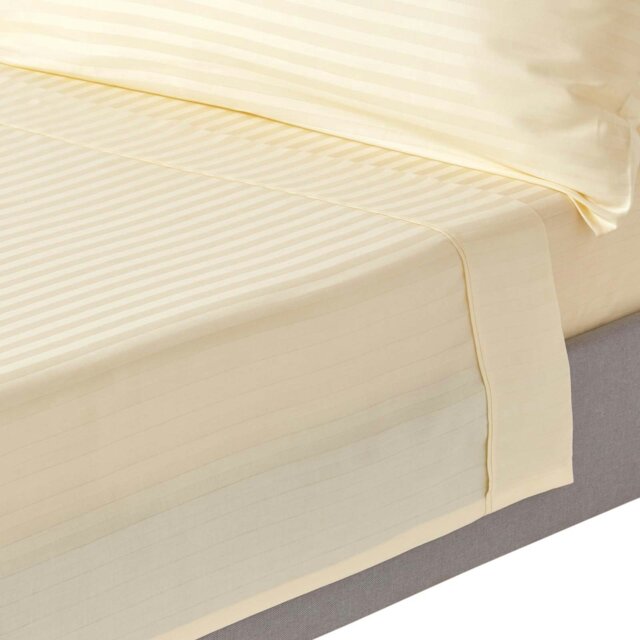 Rackhams Silky 330 TC Egyptian Cotton Satin Stripe Flat Sheet - Pastel Yellow - Super King - image 1