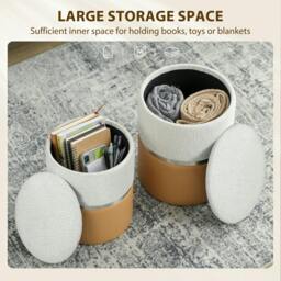 Rackhams Round Storage Ottoman Set of 2, Nesting Footrest Stool - Ottoman with Storage - Cream and Grey - Set of 2 - thumbnail 6
