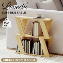 Rackhams Slim Side Table with Storage Shelf Sofa End  Accent Table Wooden 2 Tier - thumbnail 2