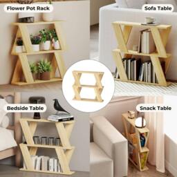 Rackhams Slim Side Table with Storage Shelf Sofa End  Accent Table Wooden 2 Tier - thumbnail 4