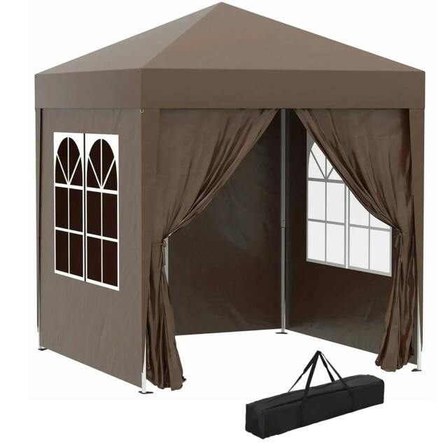 Rackhams 2 x 2 m Garden Pop Up Gazebo, Wedding Party Tent Marquee, Water Resistant Awning Canopy with Sidewalls, Windows, Carry Bag, Coffee - image 1
