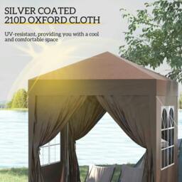 Rackhams 2 x 2 m Garden Pop Up Gazebo, Wedding Party Tent Marquee, Water Resistant Awning Canopy with Sidewalls, Windows, Carry Bag, Coffee - thumbnail 4