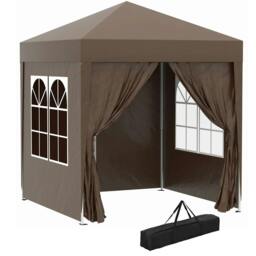 Rackhams 2 x 2 m Garden Pop Up Gazebo, Wedding Party Tent Marquee, Water Resistant Awning Canopy with Sidewalls, Windows, Carry Bag, Coffee - thumbnail 1
