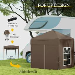 Rackhams 2 x 2 m Garden Pop Up Gazebo, Wedding Party Tent Marquee, Water Resistant Awning Canopy with Sidewalls, Windows, Carry Bag, Coffee - thumbnail 3