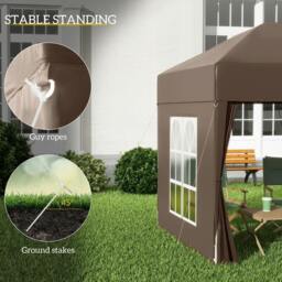Rackhams 2 x 2 m Garden Pop Up Gazebo, Wedding Party Tent Marquee, Water Resistant Awning Canopy with Sidewalls, Windows, Carry Bag, Coffee - thumbnail 5