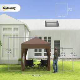 Rackhams 2 x 2 m Garden Pop Up Gazebo, Wedding Party Tent Marquee, Water Resistant Awning Canopy with Sidewalls, Windows, Carry Bag, Coffee - thumbnail 2