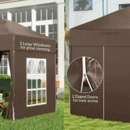 Rackhams 2 x 2 m Garden Pop Up Gazebo, Wedding Party Tent Marquee, Water Resistant Awning Canopy with Sidewalls, Windows, Carry Bag, Coffee - thumbnail 6