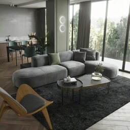 Rackhams FIN Four Seater Sofa, Four Seater Corner Sofa, Grey Velvet - Two Seater 210cm