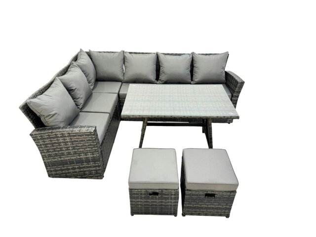 Rackhams High Back Rattan Corner Sofa Set Dining Table Outdoor Furniture Dark Grey Mixed Left Option - image 1
