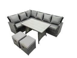 Rackhams High Back Rattan Corner Sofa Set Dining Table Outdoor Furniture Dark Grey Mixed Left Option - thumbnail 2
