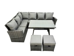 Rackhams High Back Rattan Corner Sofa Set Dining Table Outdoor Furniture Dark Grey Mixed Left Option - thumbnail 1