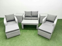 Rackhams Light Grey PE Wicker Rattan Garden Furniture Set Sofa Set Reclining Adjustable Chair Oblong Coffee Table 6 Seater 2 Big Stools 2 Side Table - thumbnail 1