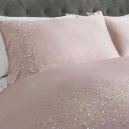 Rackhams Luxury Hotel Quality Diamonte Embellished Duvet Cover with Pillowcases - Blush - Double (200cm x 200cm) - thumbnail 3