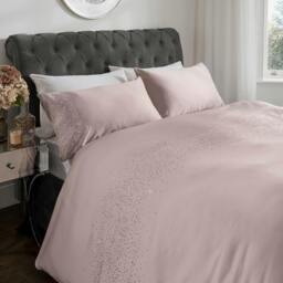 Rackhams Luxury Hotel Quality Diamonte Embellished Duvet Cover with Pillowcases - Blush - Double (200cm x 200cm) - thumbnail 2