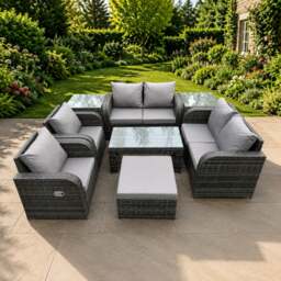 Rackhams 8 Piece Rattan Garden Furniture Set Outdoor Patio Sofa, Table and Chairs Garden Table Footstools Ideal for Balcony, Outdoor & indoor Patio Set