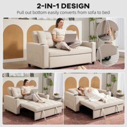 Rackhams 2 Seater Pull Out Sofa Bed with Pockets for Living Room Beige - Beige - 1 - Loveseat - thumbnail 3