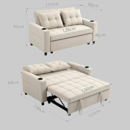 Rackhams 2 Seater Pull Out Sofa Bed with Pockets for Living Room Beige - Beige - 1 - Loveseat - thumbnail 5