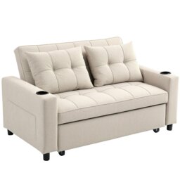 Rackhams 2 Seater Pull Out Sofa Bed with Pockets for Living Room Beige - Beige - 1 - Loveseat - thumbnail 2