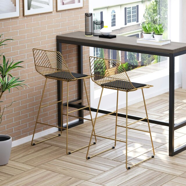 Rackhams Modern Counter Height Bar Stools Set of 2 pcs Wire Metal Barstools - Gold Tone - image 1